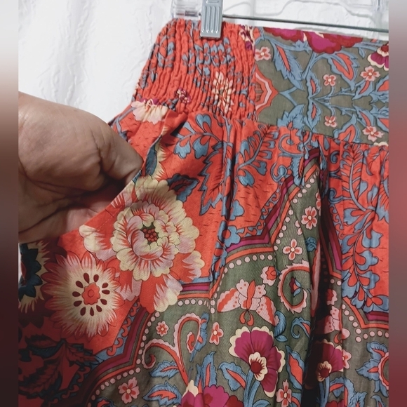 100% Cotton Twenty one Orange floral Mini Skirt Size L with pockets - Picture 3 of 9